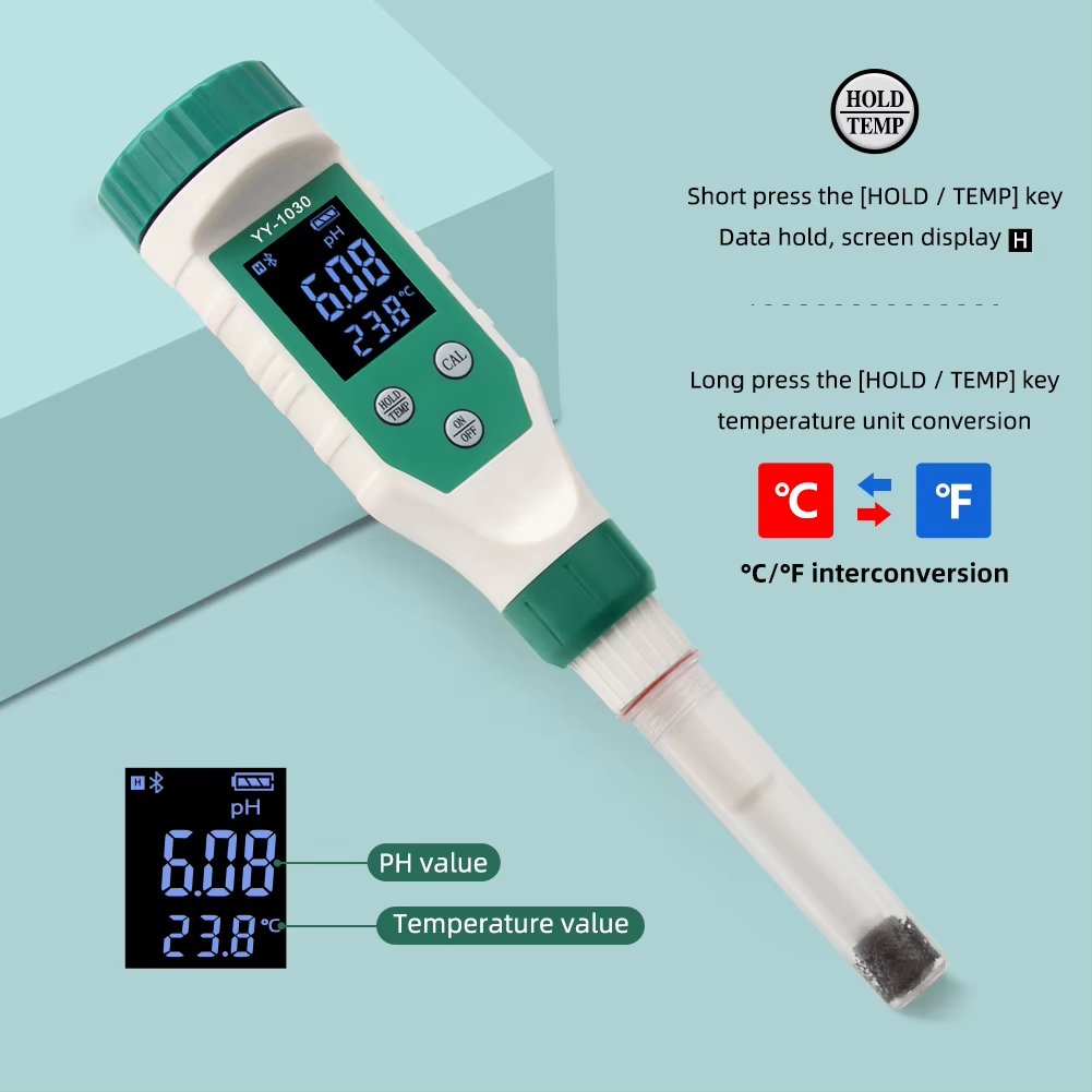 Backlit LCD Display Bluetooth PH Meter ATC High Accuracy PH Tester For Skin Fruit Skin Care Products