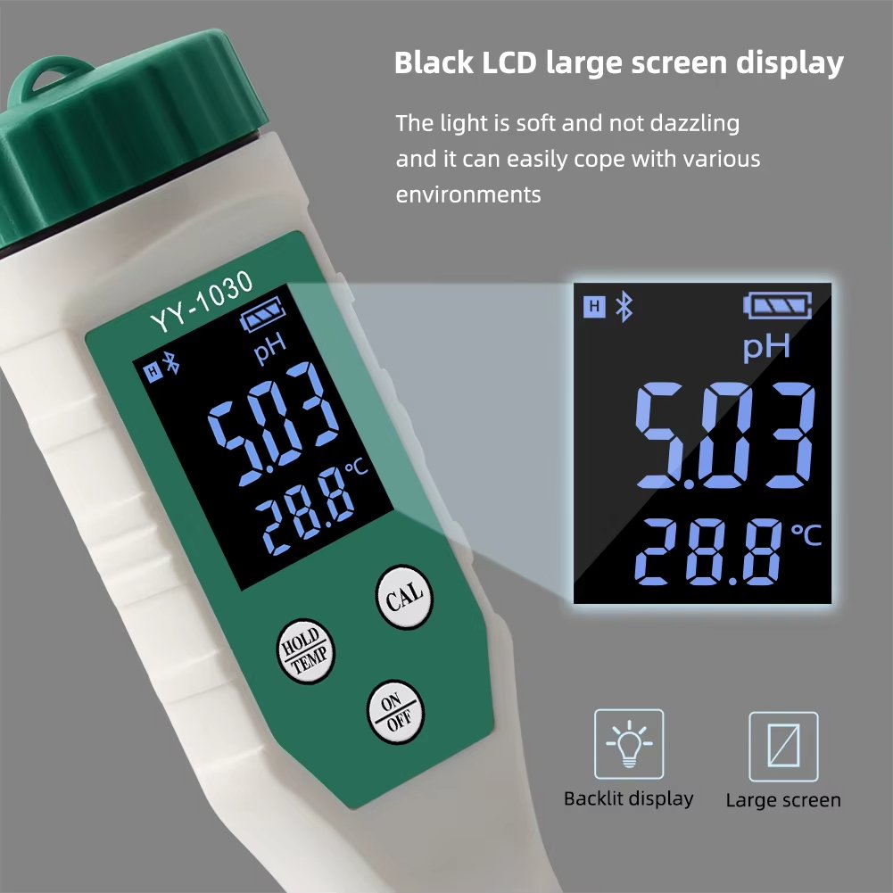 Backlit LCD Display Bluetooth PH Meter ATC High Accuracy PH Tester For Skin Fruit Skin Care Products