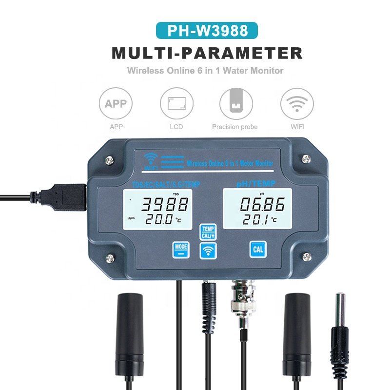 Wifi Digital ph monitor 6 in 1 Wireless PH meter TDS EC TEMP SALT S.G. Meter APP Aquarium pH monitor