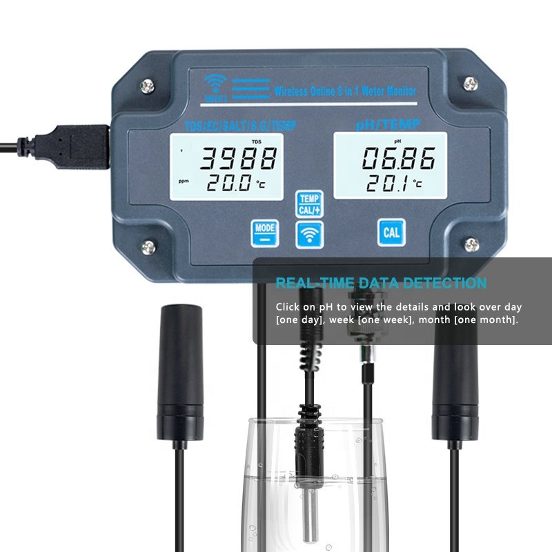 Wifi Digital ph monitor 6 in 1 Wireless PH meter TDS EC TEMP SALT S.G. Meter APP Aquarium pH monitor