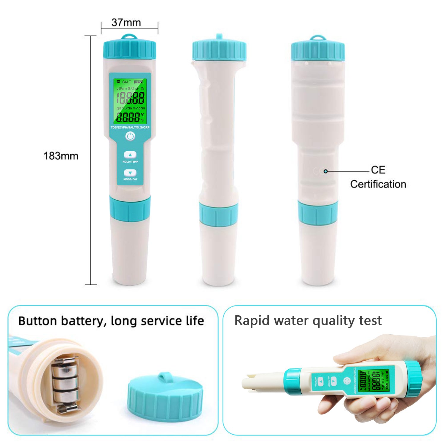 7 in 1 PH Meter temperature EC CF RH TDS digital water quality monitor tester for drinking water test