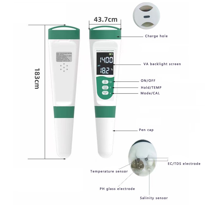 Speech Function 5 in 1 PH TDS EC SALINITY Temperature Mater Water Tester for Aquarium