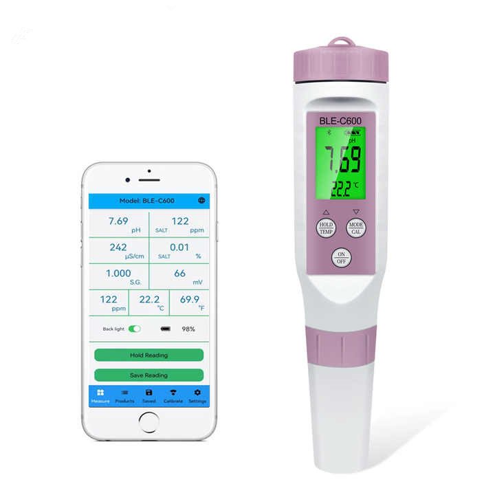 Portable 7 in 1 Digital Online Water Quality Meter BT TDS EC ORP S.G Salinity Temperature PH ATC Temperature Compensation