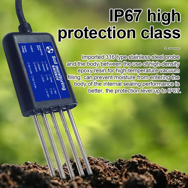 Soil temperature and humidity conductivity PH nitrogen phosphorus potassium fertility EC soil 8-in-1 sensor