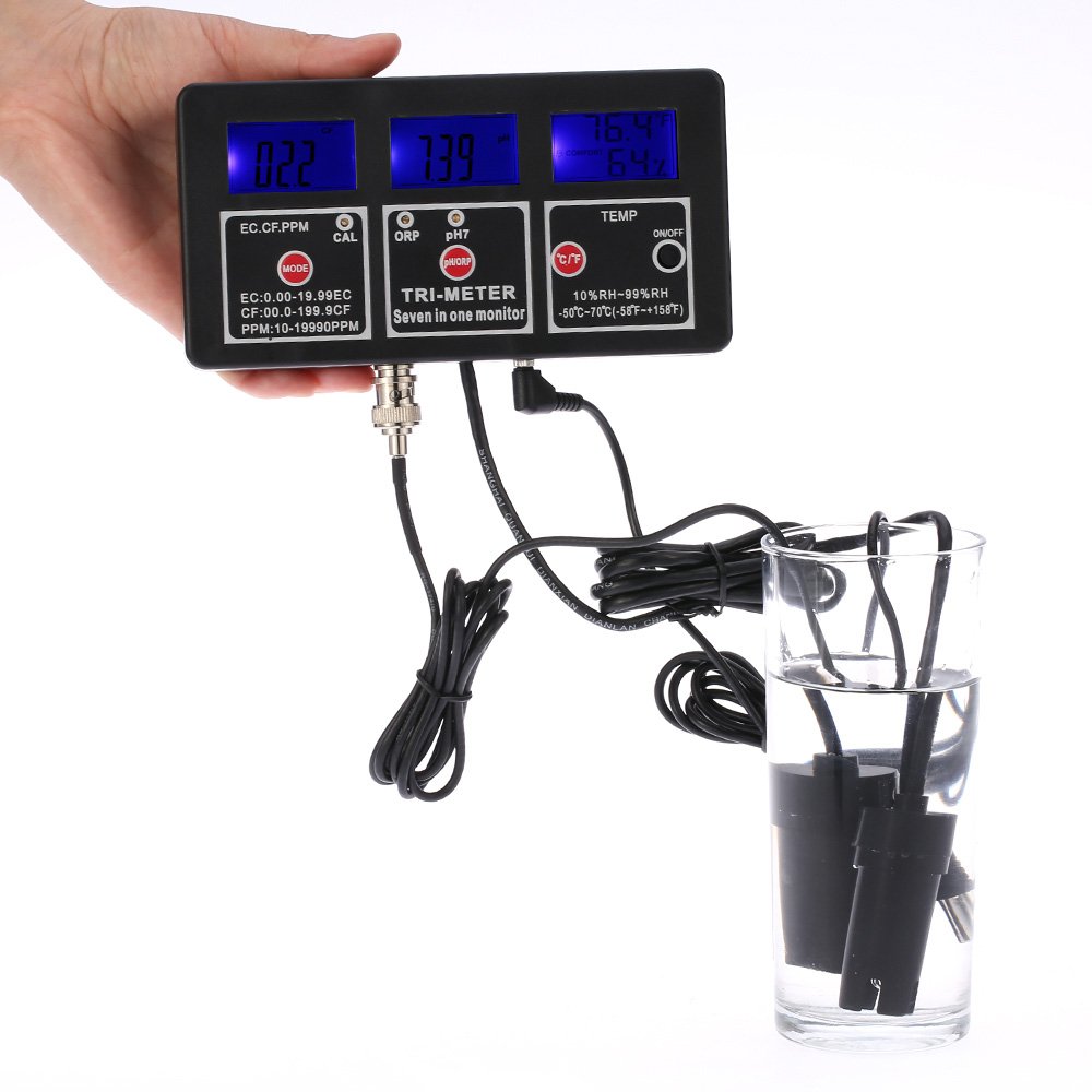 Professional 7 in 1 Water Testing Monitor Multi-parameter Digital ph meter ORP / pH / RH / EC / CF / TDS(PPM) / TEMPTester