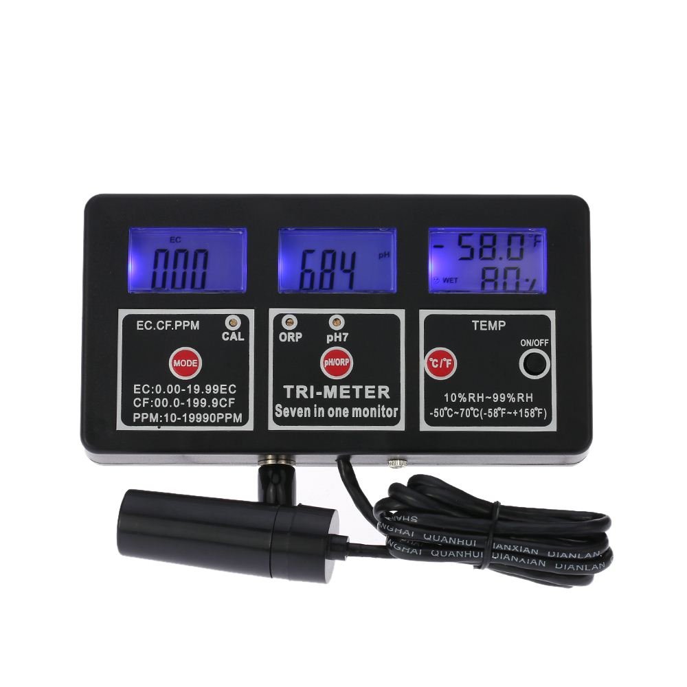 Professional 7 in 1 Water Testing Monitor Multi-parameter Digital ph meter ORP / pH / RH / EC / CF / TDS(PPM) / TEMPTester