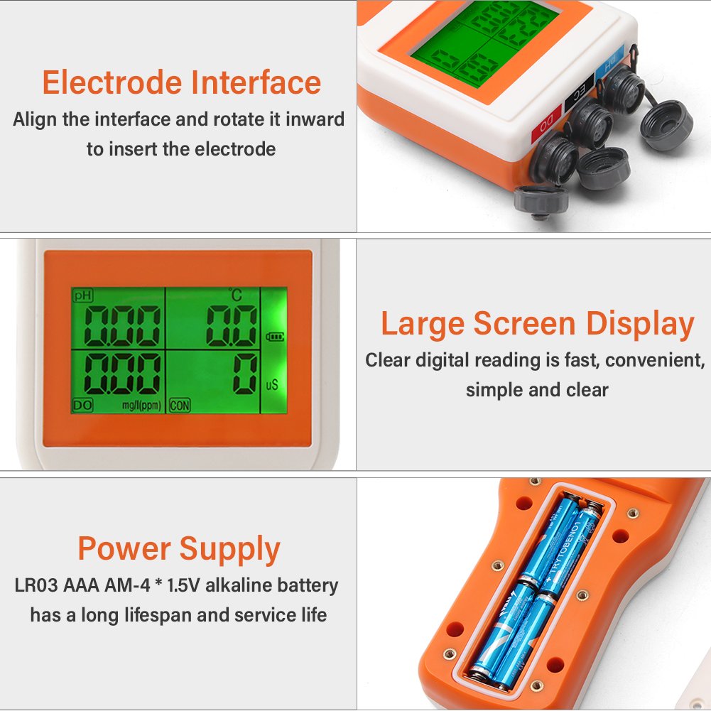 Digital 6 in 1 Dissolved Oxygen Meter Portable Ph meter Water Quality Tester