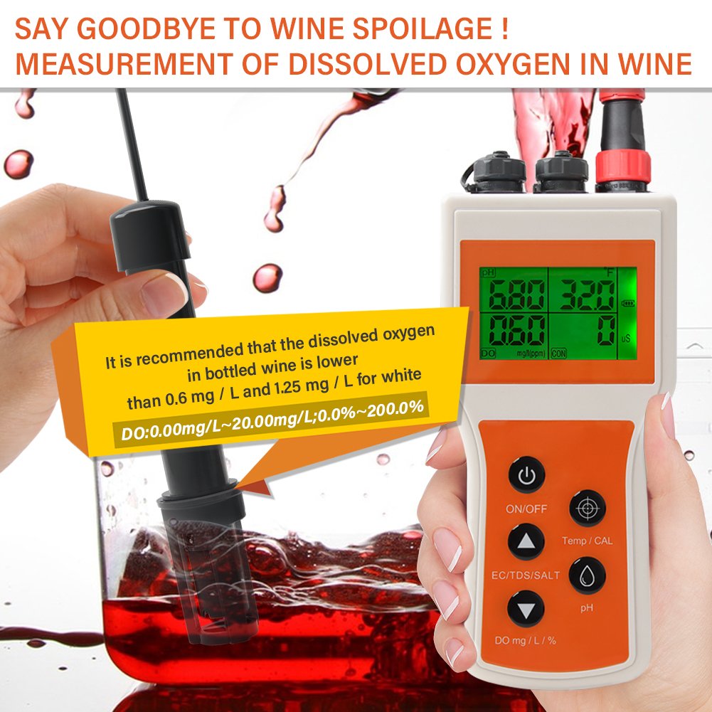 Digital 6 in 1 Dissolved Oxygen Meter Portable Ph meter Water Quality Tester