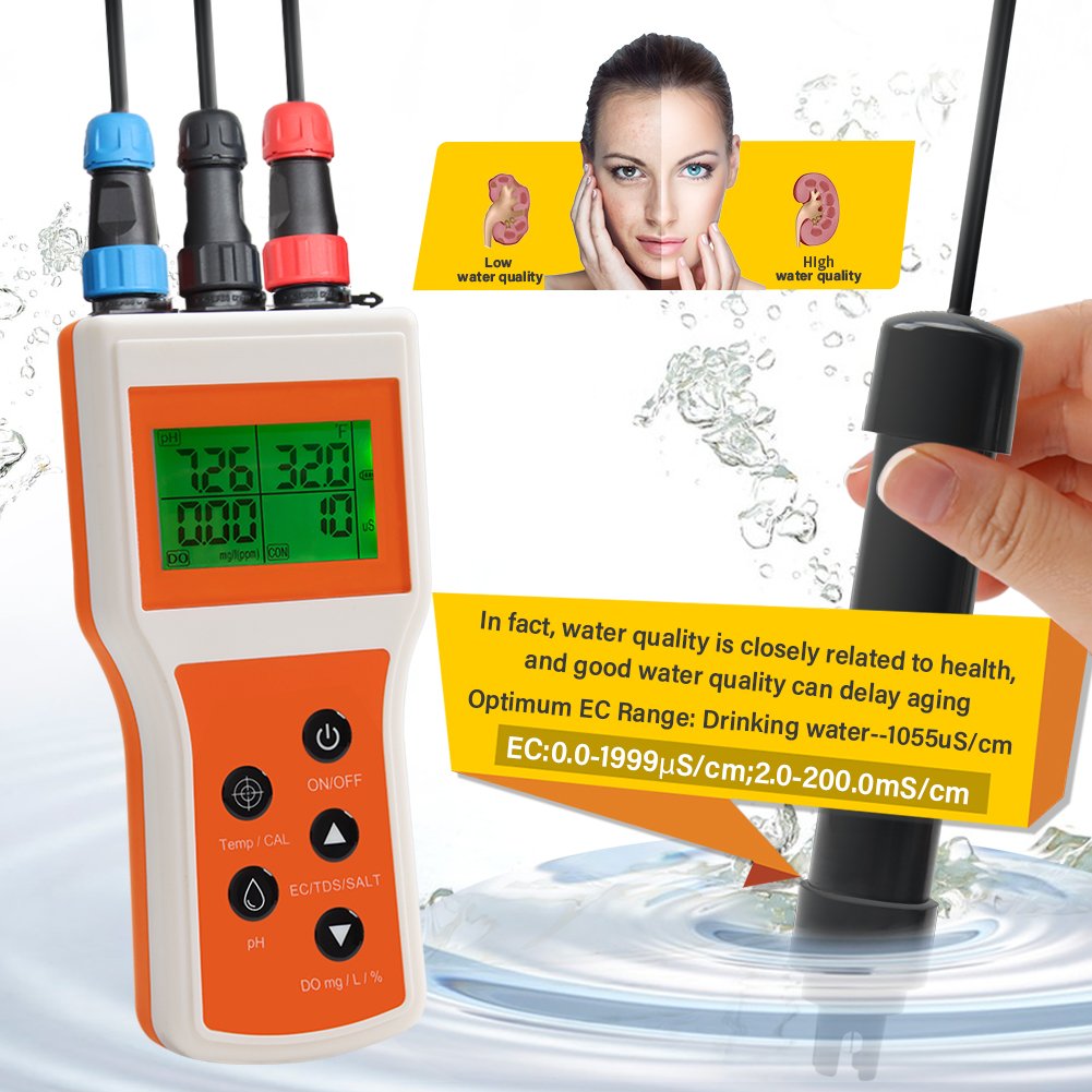 Digital 6 in 1 Dissolved Oxygen Meter Portable Ph meter Water Quality Tester