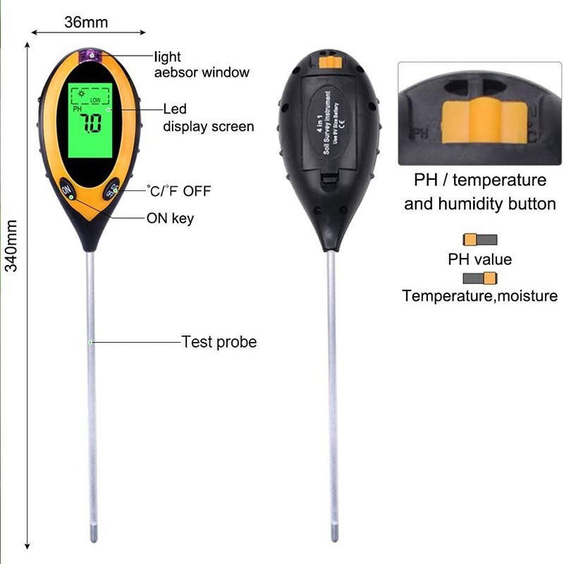 4 in 1 Digital soil Survey Instrument tester PH tester Light meter Temperature and Humidity detector