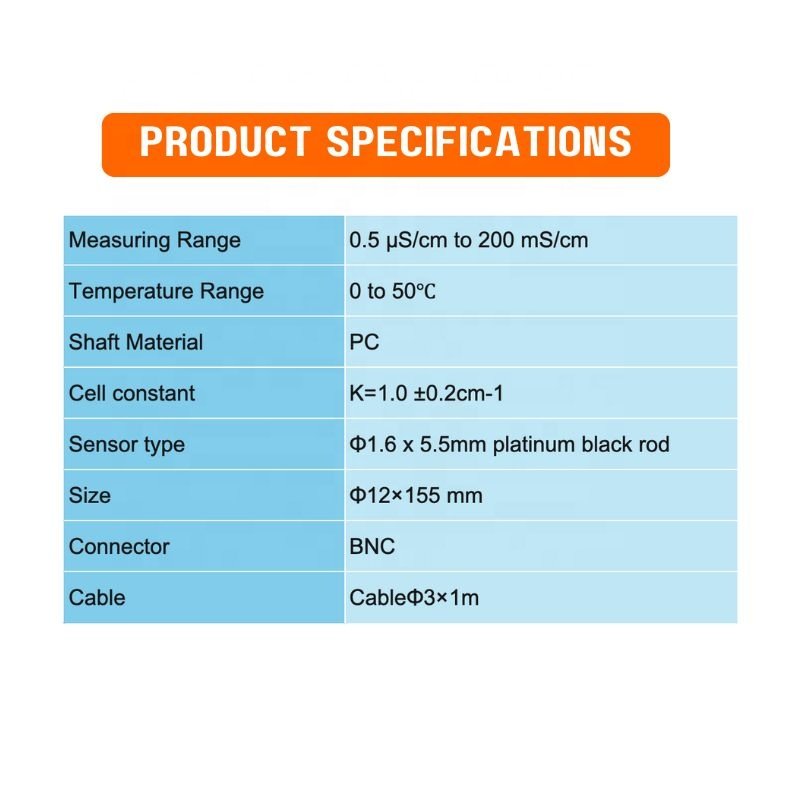 Platinum Black Conductivity Electrode Cell 1 With PC Material BNC Connector For Aquariums Aquaculture Water Quality Monitoring