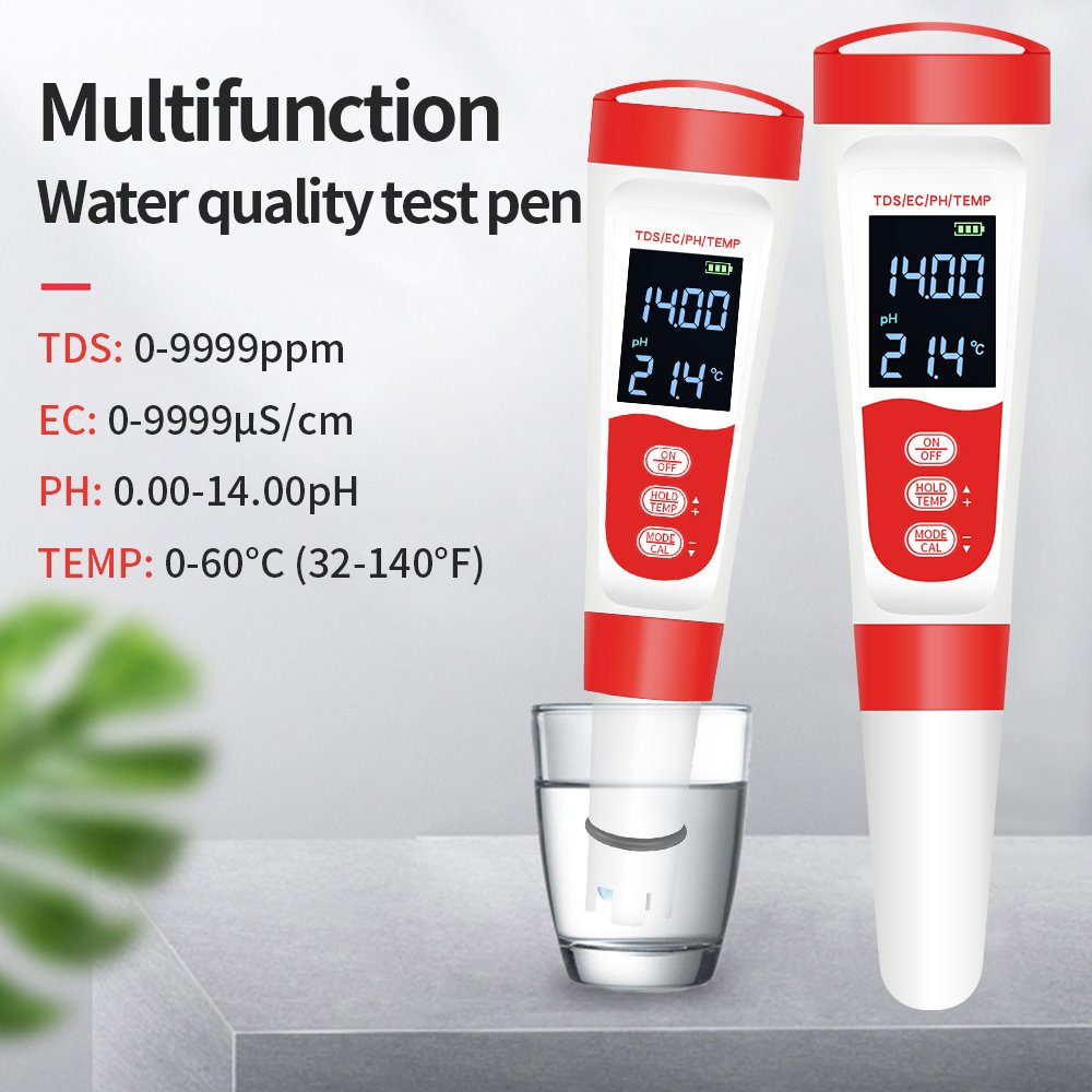 High Precision Water Quality Detector LCD Digital TDS EC Temp PH 4 In 1 Water Test Pen For Aquaculture Hydroponics
