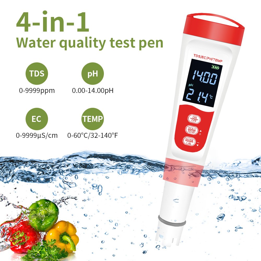 High Precision Water Quality Detector LCD Digital TDS EC Temp PH 4 In 1 Water Test Pen For Aquaculture Hydroponics