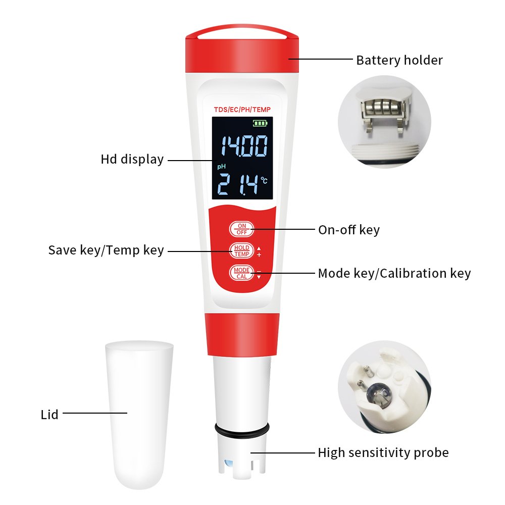 High Precision Water Quality Detector LCD Digital TDS EC Temp PH 4 In 1 Water Test Pen For Aquaculture Hydroponics
