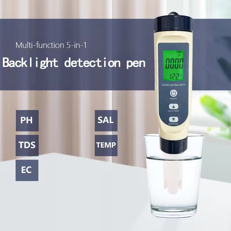 Portable 5 In 1 Tds/ec/ph/salinity/temp Water Quality Tester For Swimming Pool