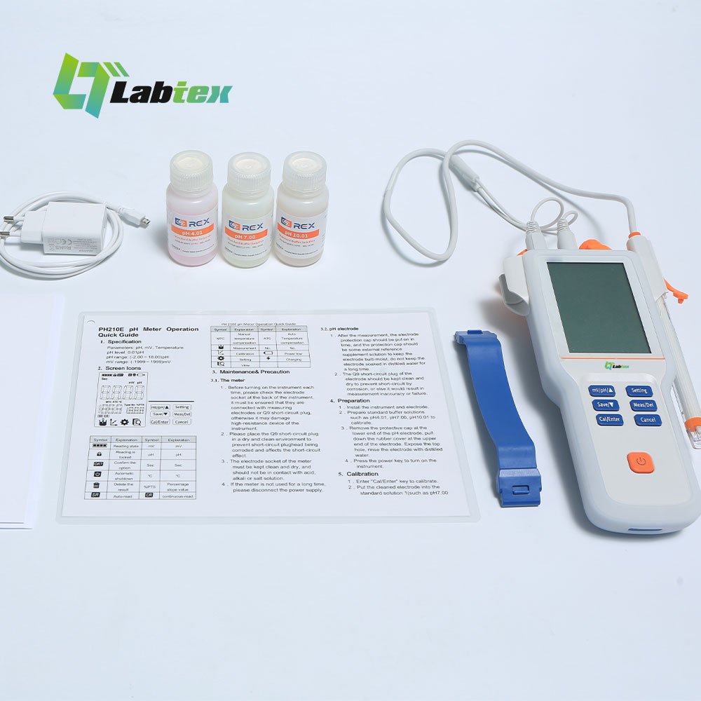 LABTEX PH210E Portable Digital ph temp Tester Meter big screen 3point Long Service Life Liquid oil pH Meter Laboratory ATC MTC