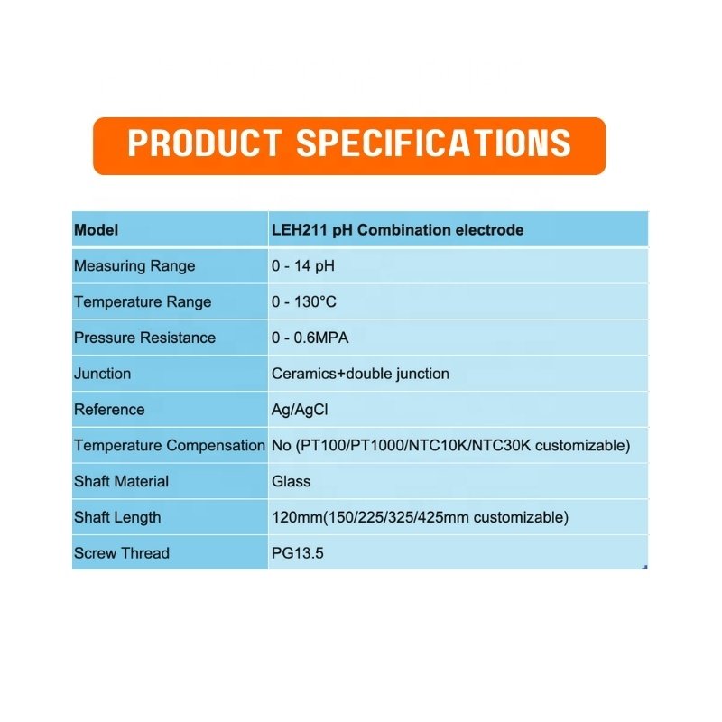 High Accuracy Online Analog pH Sensor Glass Body pH Electrode Specialized For Pure Water Boiler Water Semiconductors