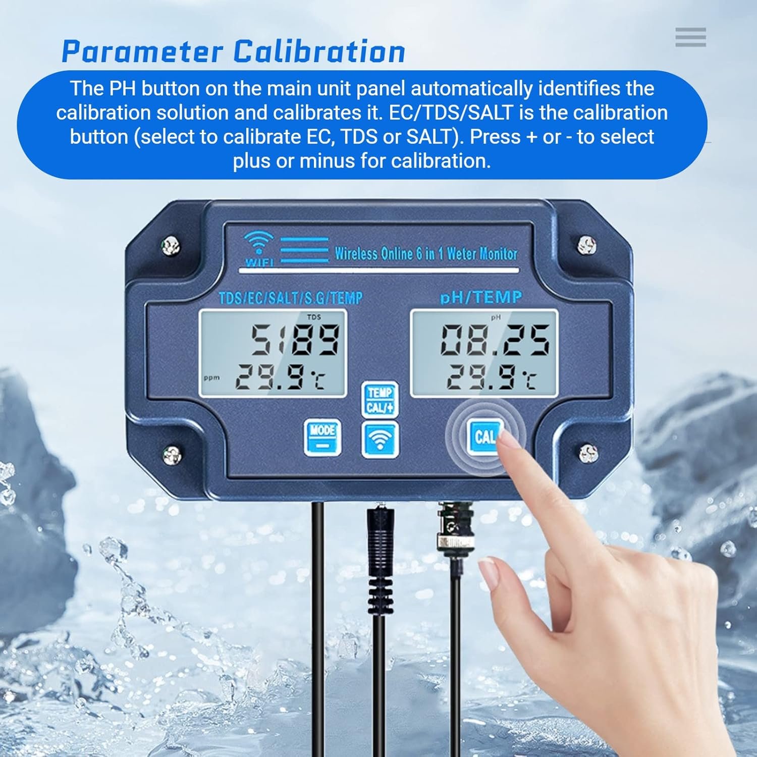 6 in 1 PH EC TDS SALT SG Temperature Meter Water Quality Monitor Multi-parameter for Drinking Water, Pool, Aquarium, Fish Tank