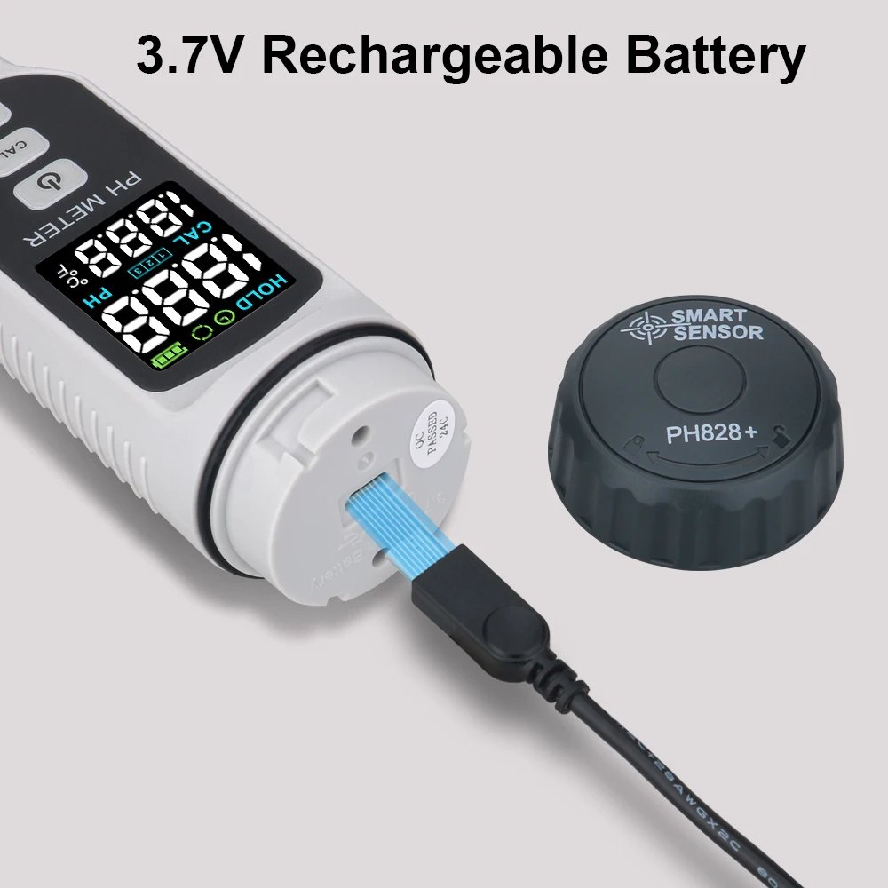 SMART SENSOR PH828+ PH Meter Water Quality Meter Digital PH Tester Acidimeter Acidity Meter Rechargeable Battery Acidomet