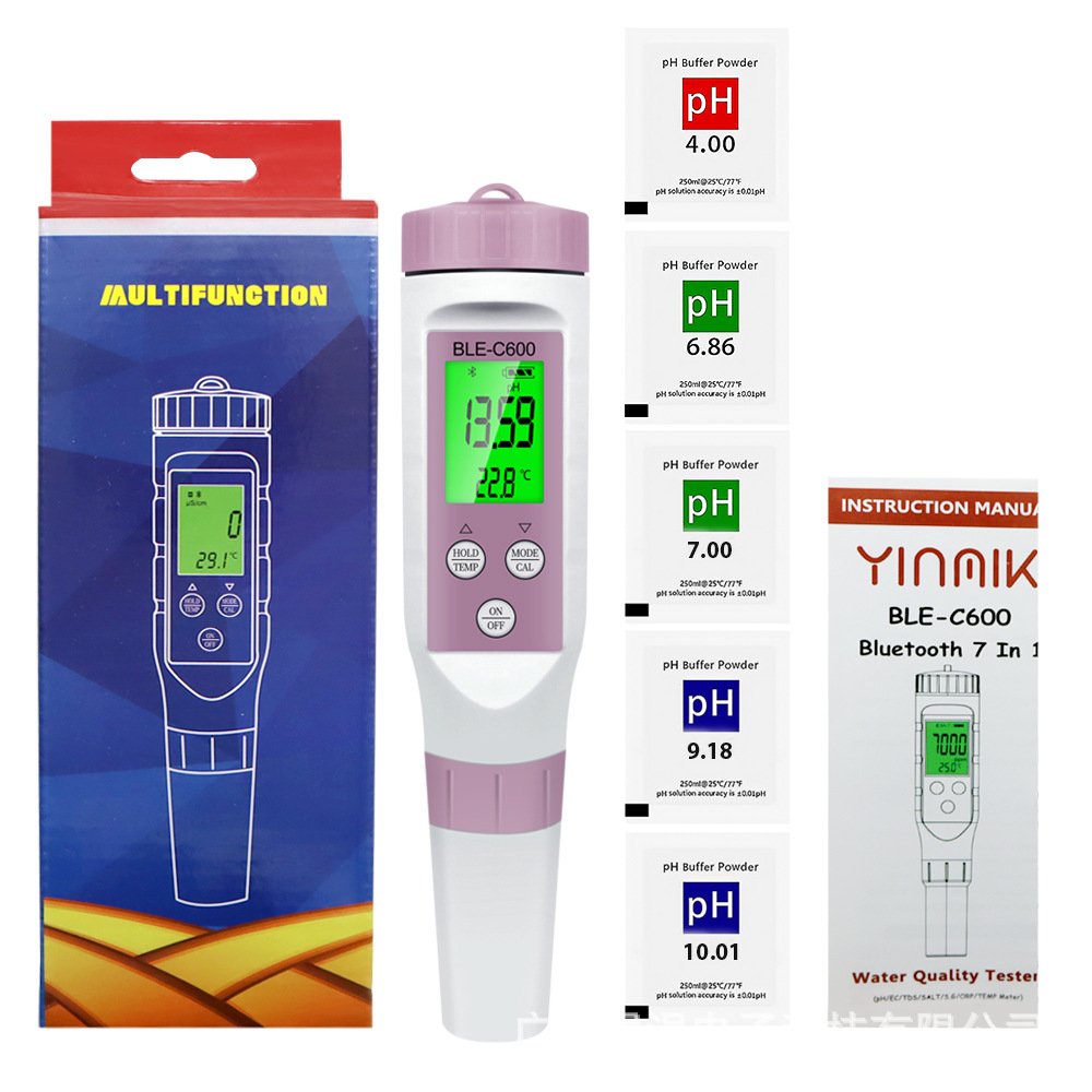 Bluetooth 7 in 1 TDS Water Quality Tester with pH EC ORP Temperature and Salinity Measurement