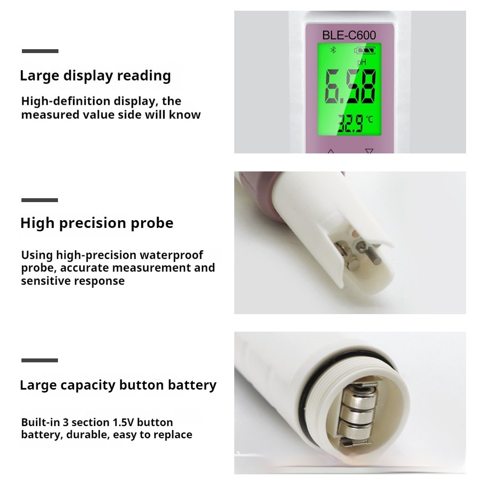 Bluetooth 7 in 1 TDS Water Quality Tester with pH EC ORP Temperature and Salinity Measurement