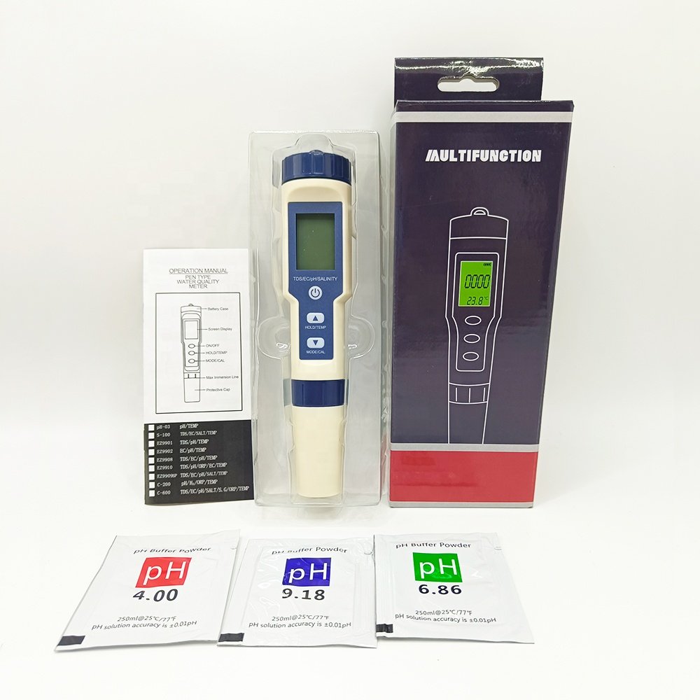 Pool Drinking Water Aquariums Digital Water Quality Monitor Meter 5 in 1 TDS/EC/PH/Salinity/Temperature Tester Pen