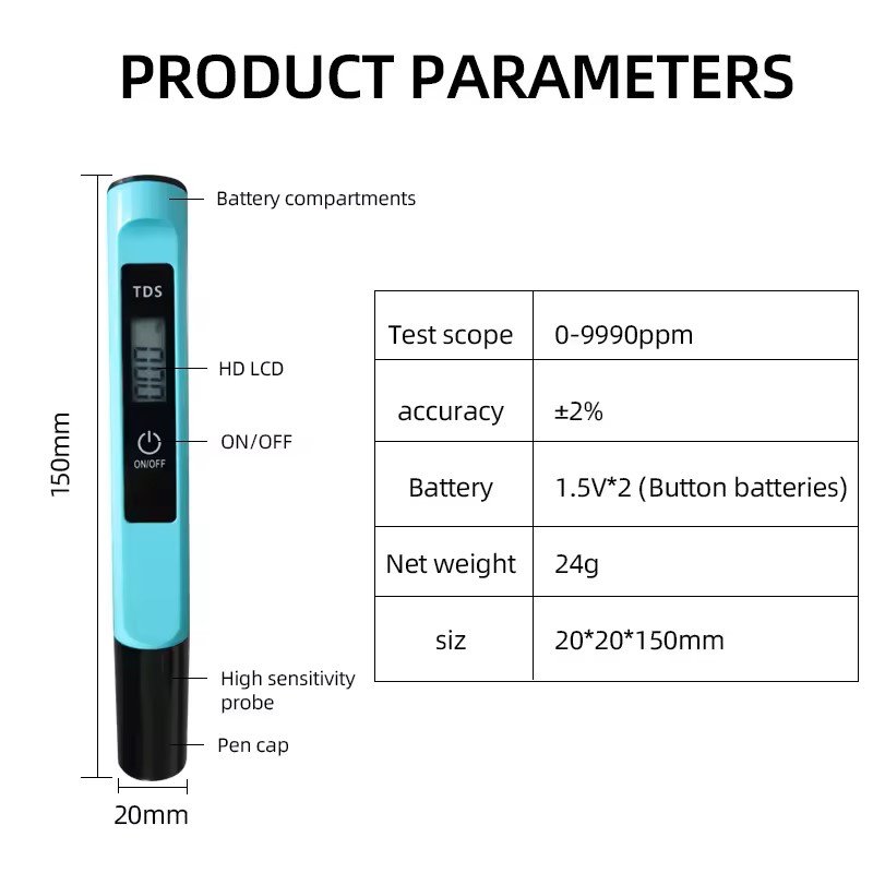 High Sensitivity Probe One Key Detection TDS Water Quality Tester For Pool
