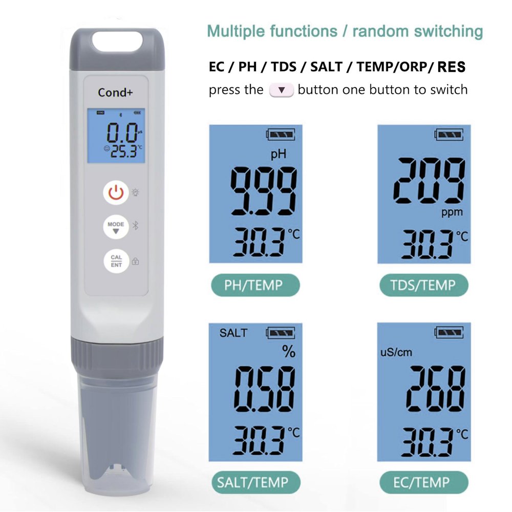 lab 7 in 1 TDS Meter 0.01 High Accuracy Digital dissolved oxygene meter pH/ORP/EC/TDS/SALT/Res/TEMP PPM Water Tester PH Tester