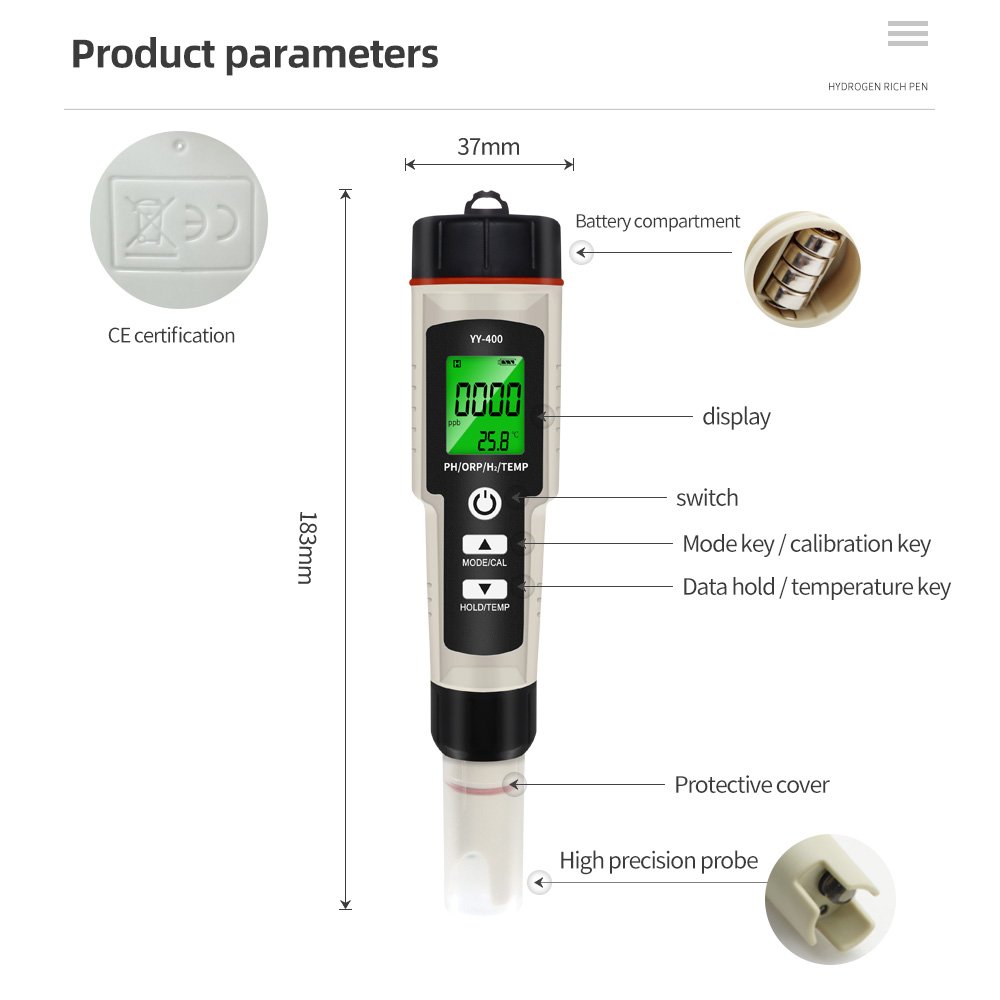 Digital Quality Water Tester Hydrogen Ion Concentration 4 In 1 PH ORP H2 Temperature meter Ph Meters