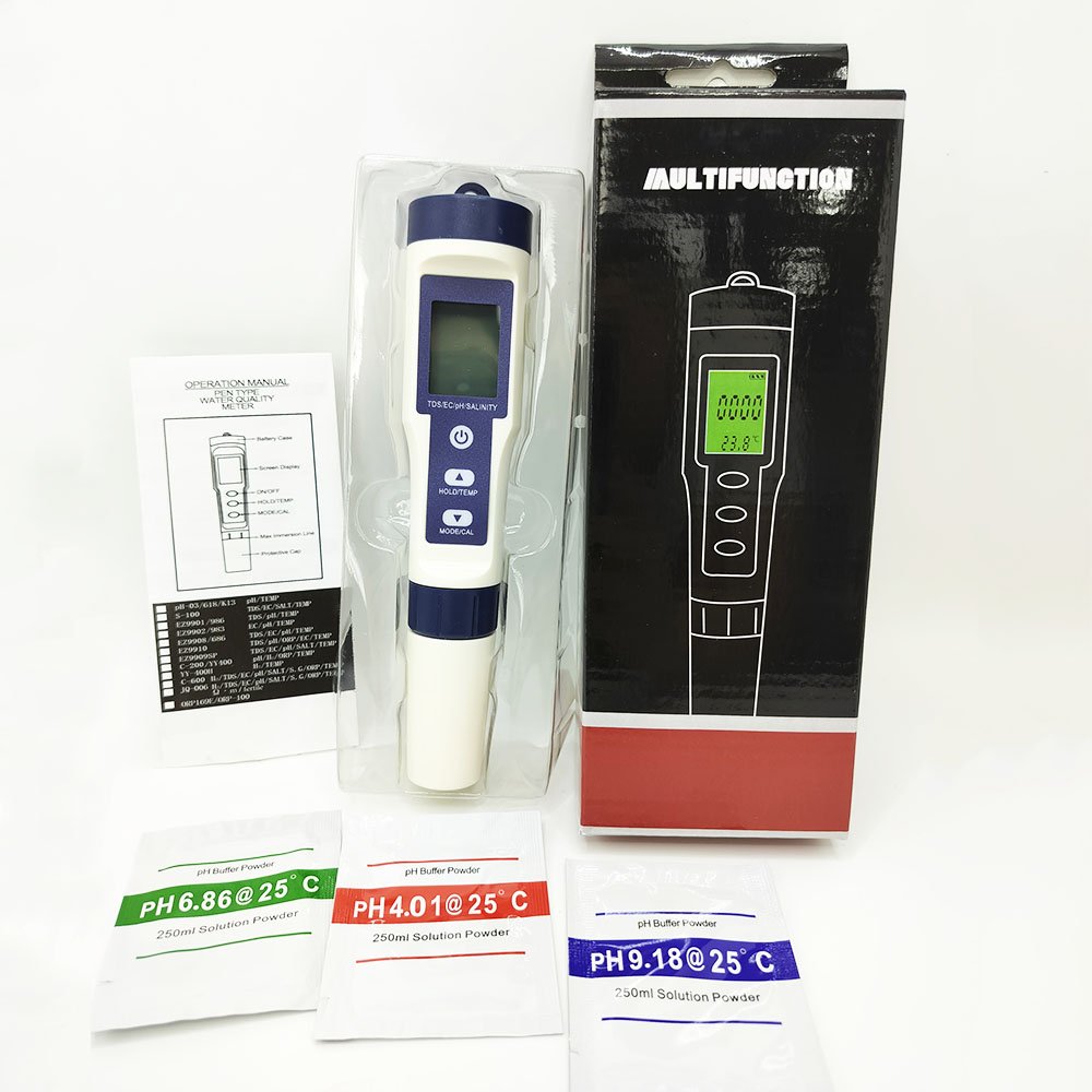 5 in 1 Multi-function Tester Pen Water Quality Meter Temp Salinity TDS EC pH meter Pen Type Tester