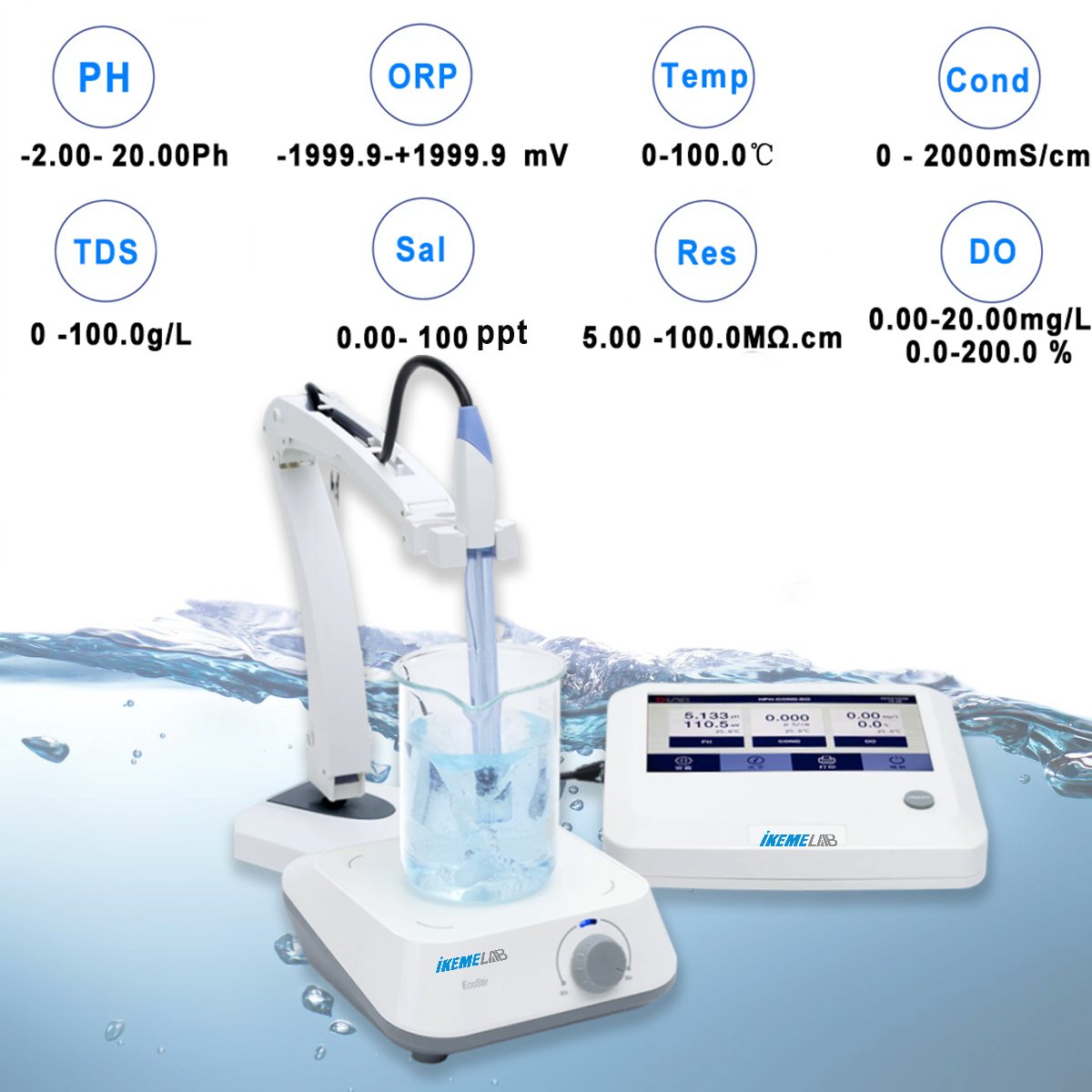 IKEME Water Test Instruments Ph Tester Water Milk Blood Cosmetics Multi Parameter Water Quality Analyzer Benchtop Ph Meters