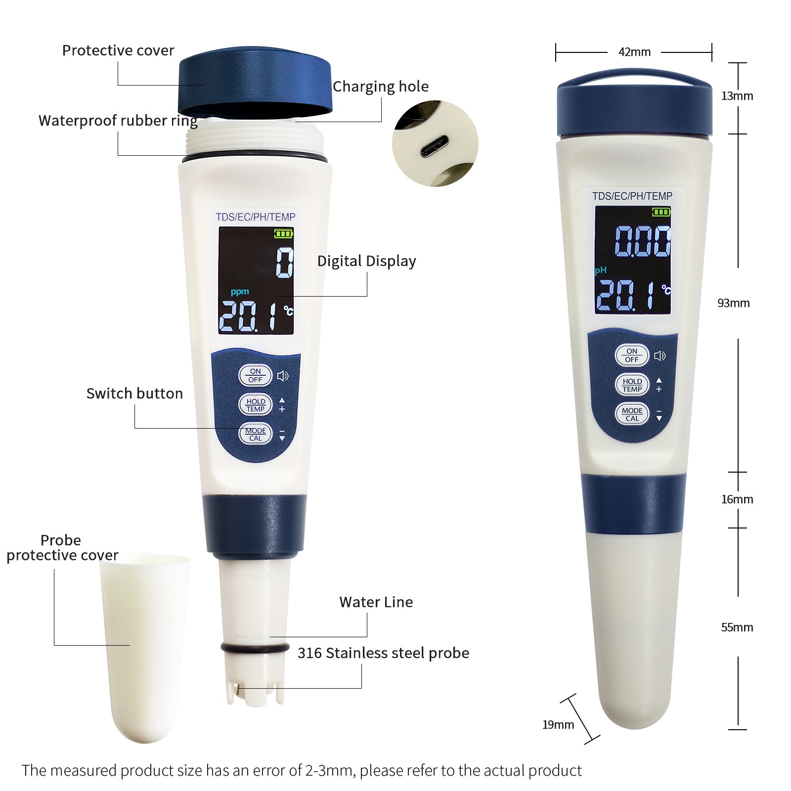 2024 New Arrival voice control 4 in 1 Multifunctional PH TDS EC Temperature Digital Water Quality Meter