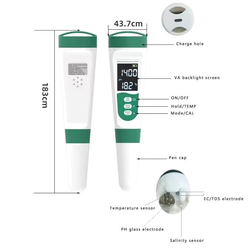 High Accuracy Smart Floating Swimming Pool Water Analyzer Ph/Tds/Ec/Salt/Temp Pool Water Tester