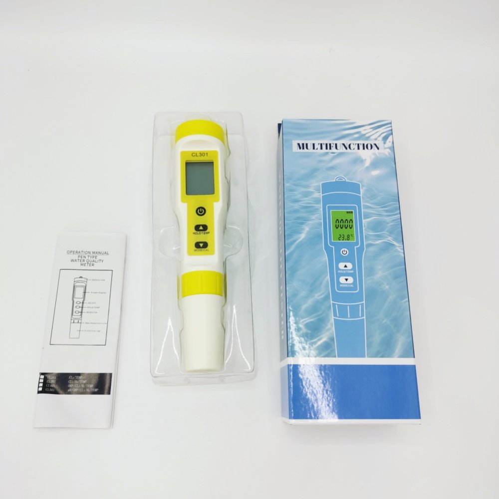 3 in 1 Free Chlorine Tester Pen Portable Chlorine H2 Temp Meter Backlight Residual Chlorine Monitoring For Swimming Pool