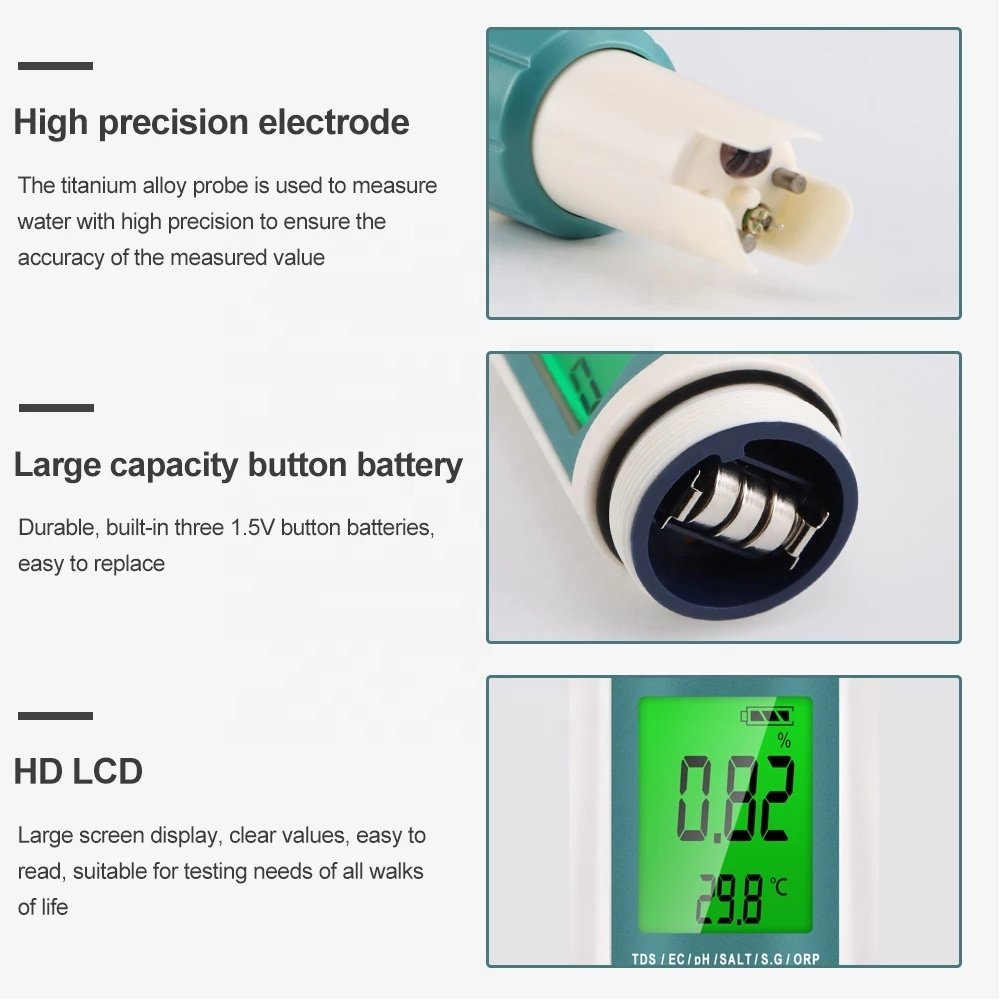 7 in 1 water quality detection pen detection PH Meter TDS Temp EC Salinity SG ORP detector Water measuring pen