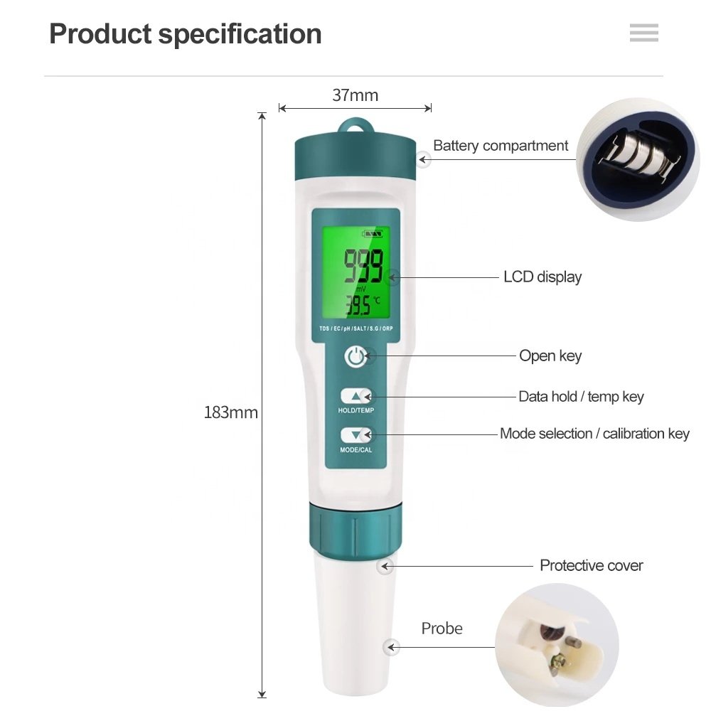 7 in 1 water quality detection pen detection PH Meter TDS Temp EC Salinity SG ORP detector Water measuring pen