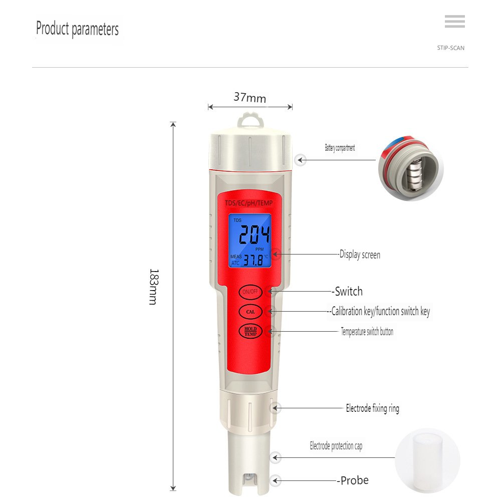 Portable Lcd Display Pen Type Digital Water Quality Monitor 4 In 1 Ec Tds Temp Ph Meter With Backlight For Drinking Water