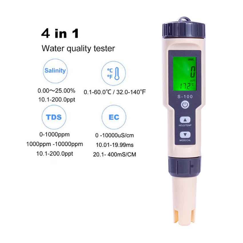 TDS/EC/SALT/TEMP Hydrogen Ion Concentration Water Quality Test Pen Digital Water Ph Meters with PH ORP Calibration Powder
