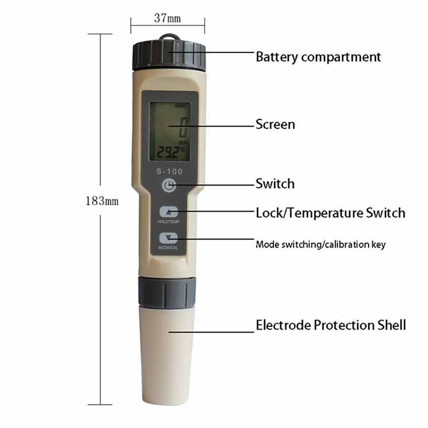 TDS/EC/SALT/TEMP Hydrogen Ion Concentration Water Quality Test Pen Digital Water Ph Meters with PH ORP Calibration Powder