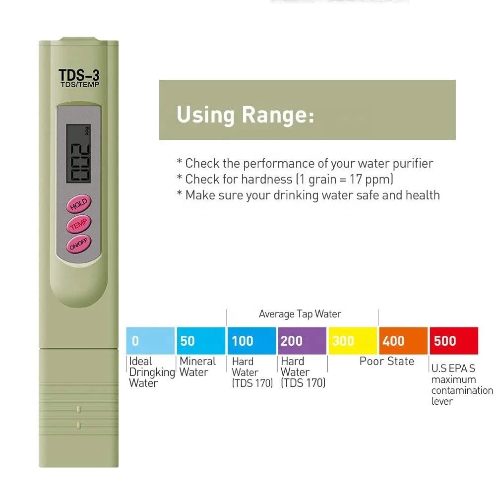 TDS-3 2 in 1 TDS/Temp Tester 0-9990 ppm TDS Meter Water Quality Monitor Purity Analyser Automatic Calibration for Pool Aquariums