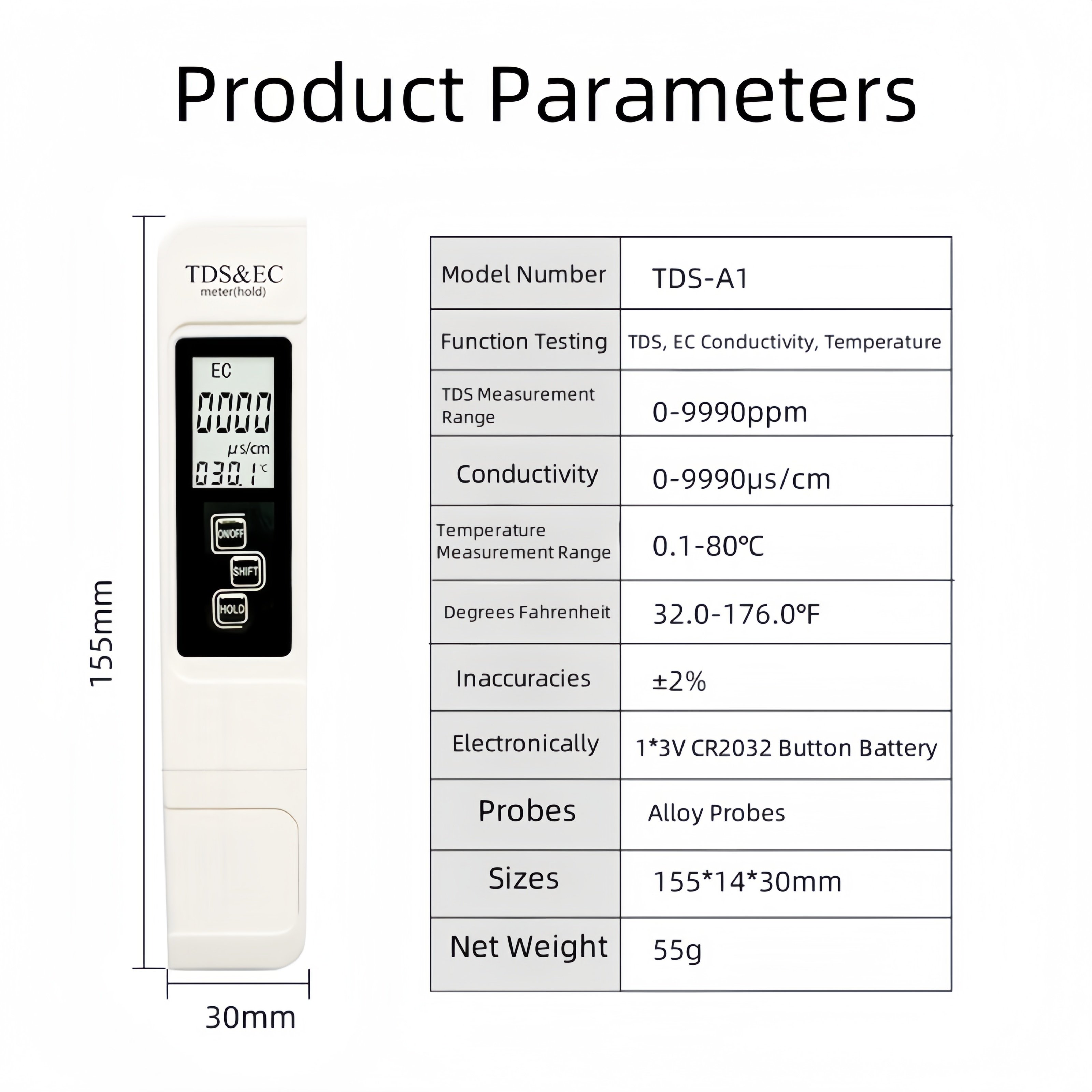 3 in 1 TDS/EC Conductivity Water Test Pen for Testing Equipment