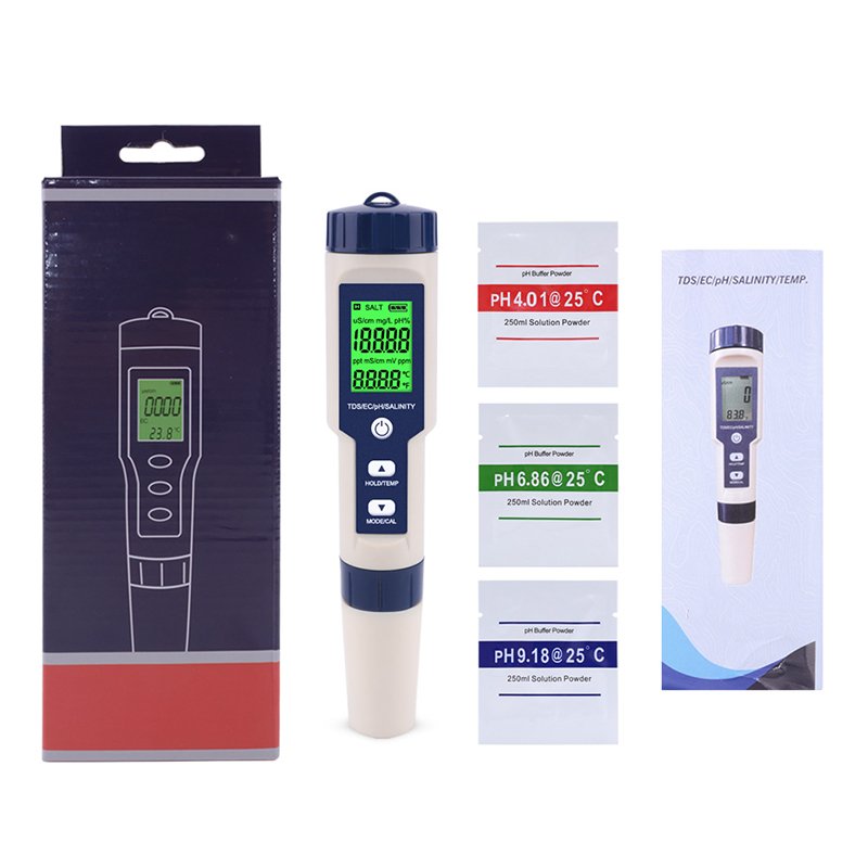 2024 new KRC Hot-selling Digital 5 in 1TDS/EC/PH/salinity Meter for water, swimming pools, multifunctional water quality tester