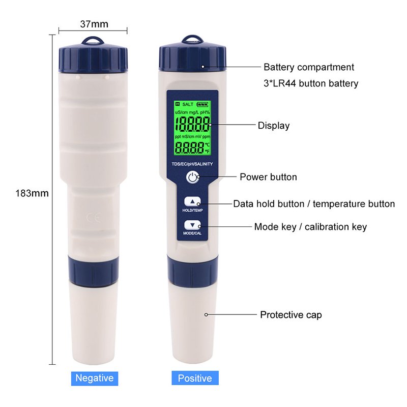 2024 new KRC Hot-selling Digital 5 in 1TDS/EC/PH/salinity Meter for water, swimming pools, multifunctional water quality tester