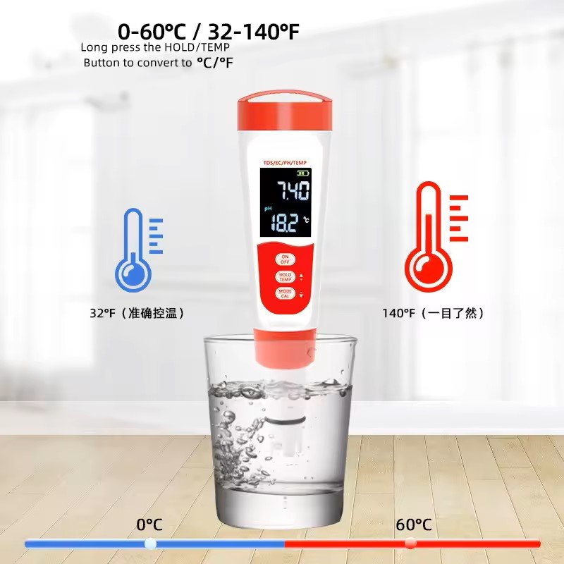 High Accuracy 4 in 1 pH/EC/TDS/TEMP Meter For Household Drinking With Backlight