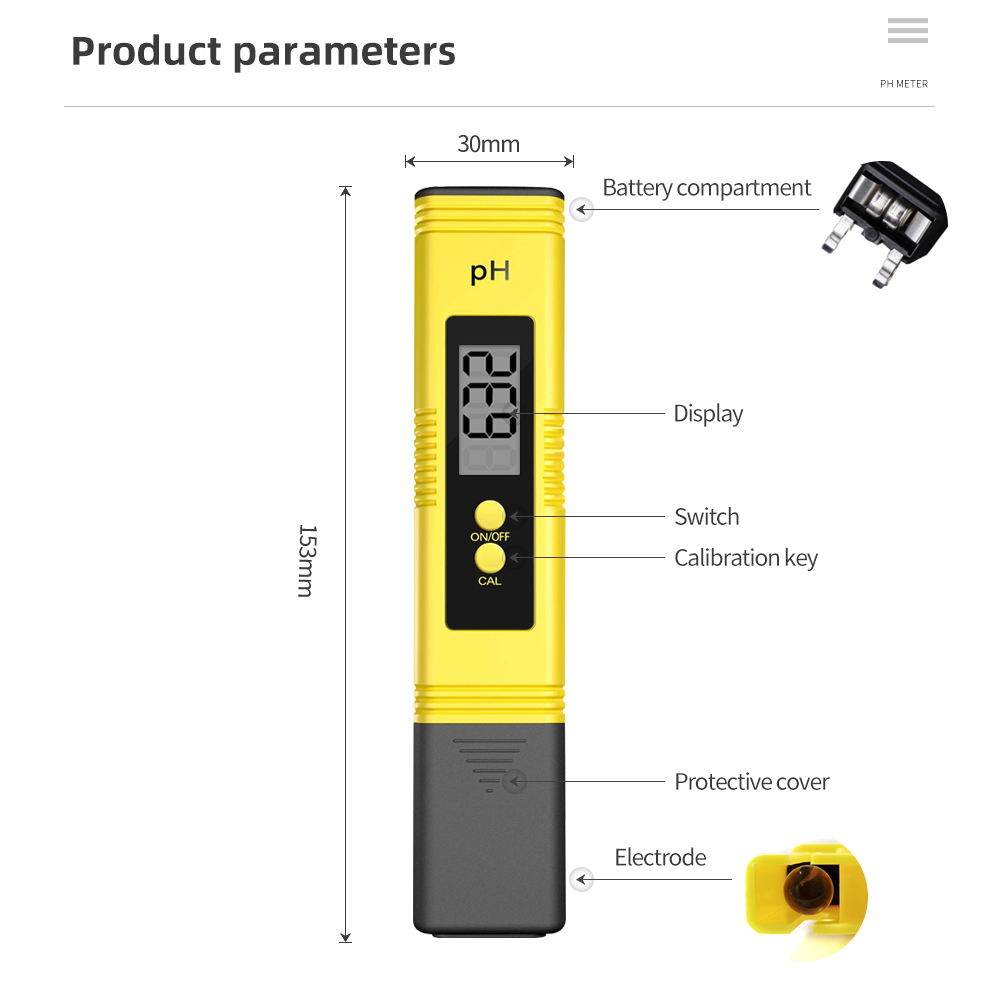 High Accuracy China Wholesale Pocket PH Meter Pen Tester Digital 0-14 PH Measuring Range PH Meter Aquarium Pool For Sale