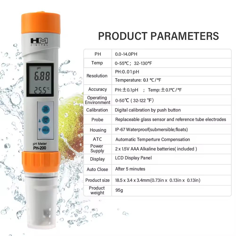 HEDAO PH-200HM Digital Ph Tester with Automatic Portable Ph Meter For Pool Aquarium Laboratory