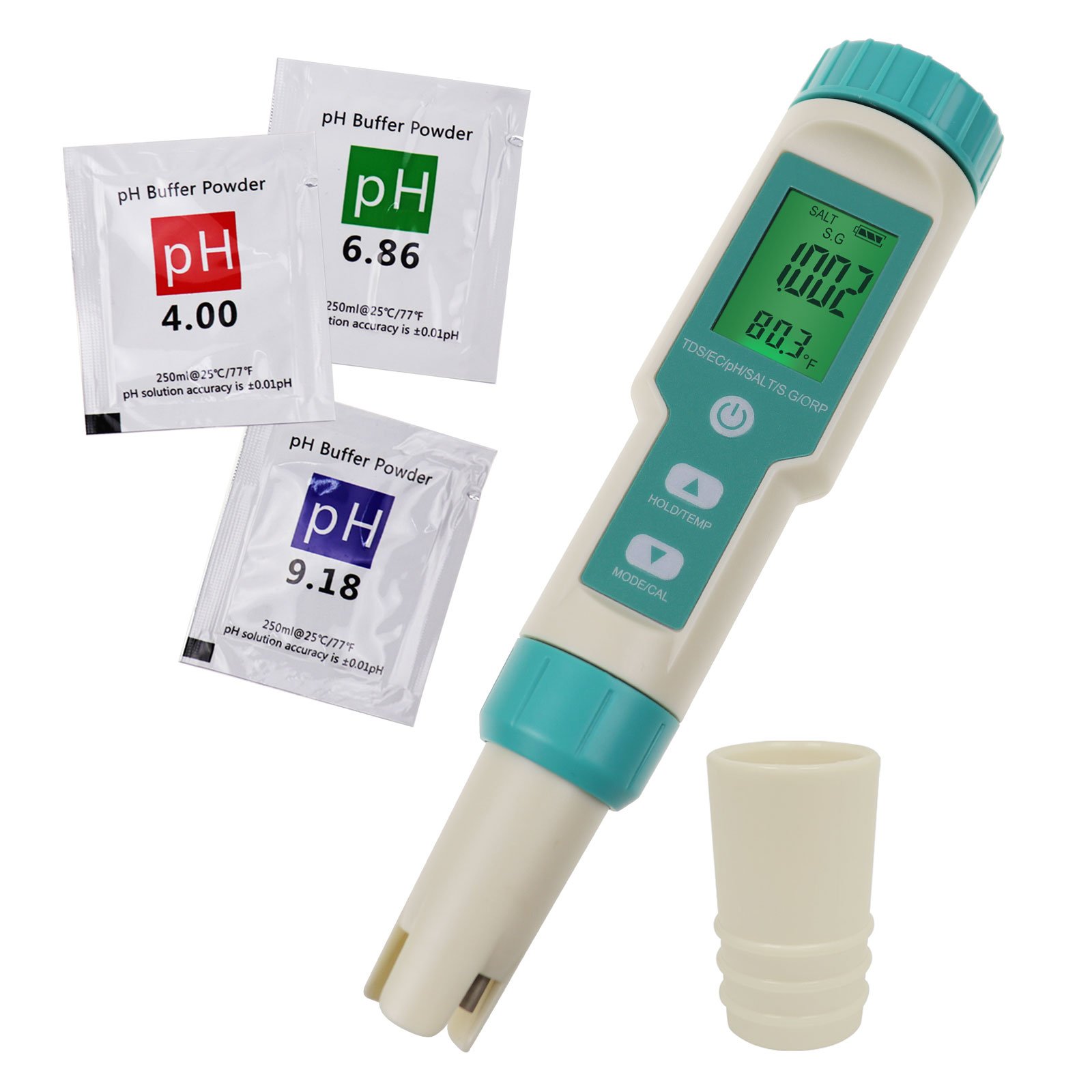 Digital pH Meter 7-in-1 PH / TDS / EC / ORP / Salinity / S.G. / Temperature Pentype Meter for Drinking Water, Aquariums, Pool