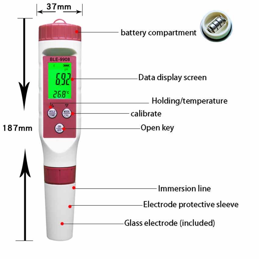 7-in-1 Bluetooth water quality tester APP controls ORPTDS salinity ph meter to detect laboratory aquariums