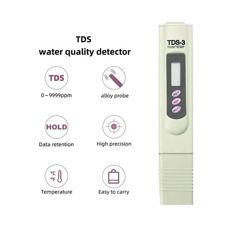 Digital TDS-3 Handheld TDS Meter With Carrying Case, 0 - 9990 ppm TDS Measurement Range