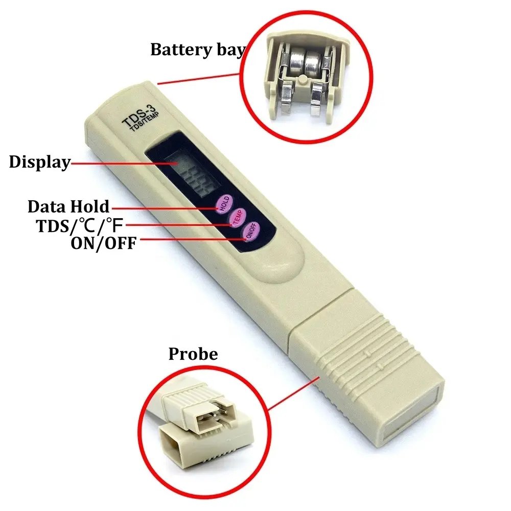 Digital TDS-3 Handheld TDS Meter With Carrying Case, 0 - 9990 ppm TDS Measurement Range